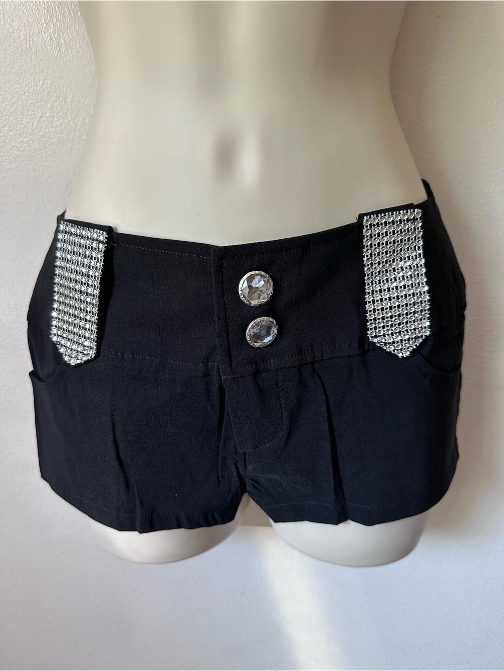 Embellished Black Women's Shorts with Rhinestone Accents